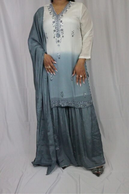 Grey Ombré Embroidered Sharara Set