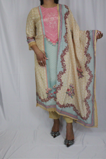 Pastel Pink & Aqua Printed Suit Set